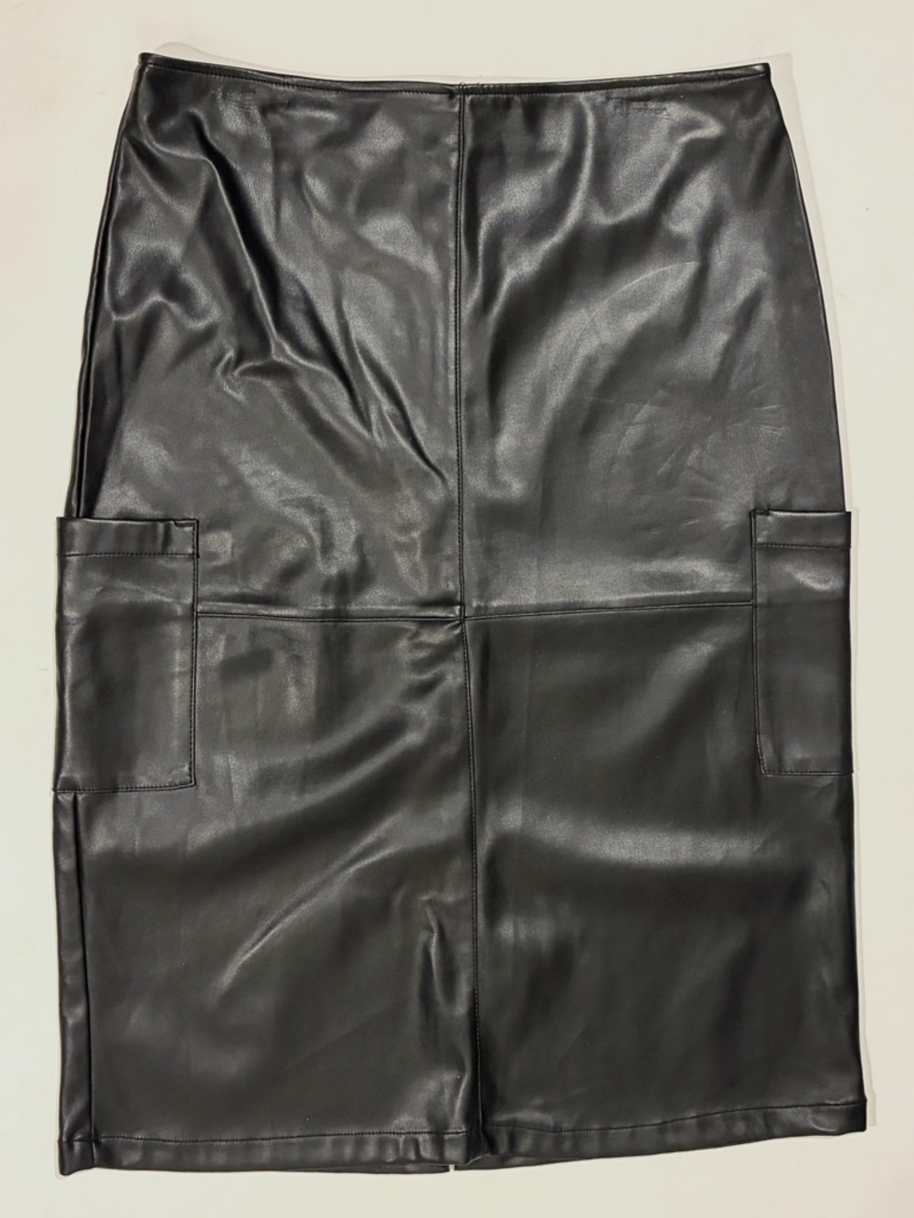 Black Faux Leather Midi Pencil Skirt